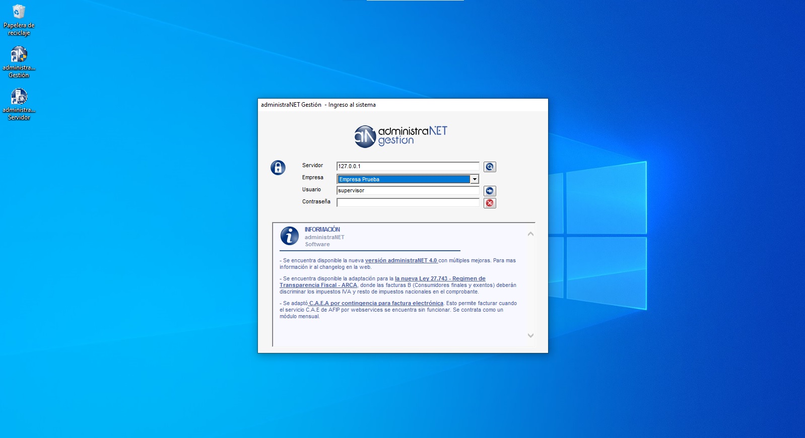 Login administraNET Gestion